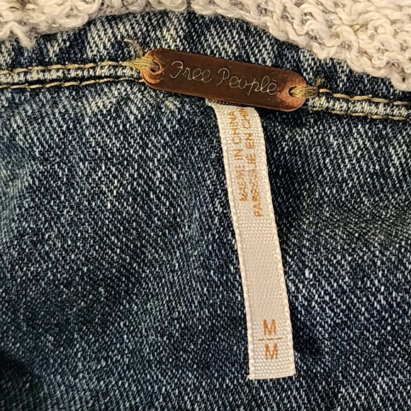 Free People Hooded Denim Jacket 100% Cotton Distressed Removable Hood Size M - Picture 8 of 9